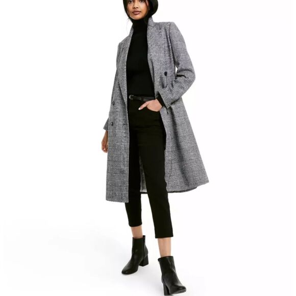 Nili Lotan Women's Size S Black White Plaid Double Breasted Overcoat - Picture 3 of 10